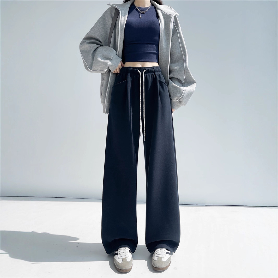 冬季加绒休闲裤女高级垂感宽松bf慵懒休闲阔腿韩版显瘦卫裤564，女装休闲裤，搜酷衣阁