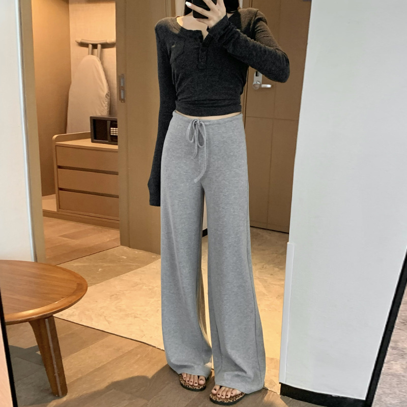 慵懒风高腰抽绳阔腿裤女秋季气质百搭宽松显瘦垂坠感拖地休闲长裤，女装休闲裤，搜酷衣阁
