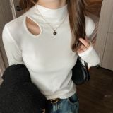W设计感半高领镂空打底衫女秋冬季新款修身内搭可外穿上衣，保暖内衣，搜酷衣阁