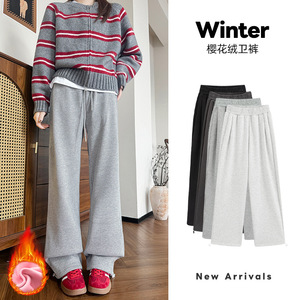 绒美式运动裤女秋冬新款宽松直筒显瘦阔腿裤休闲米妮加绒卫裤,女装休闲裤,搜酷衣阁