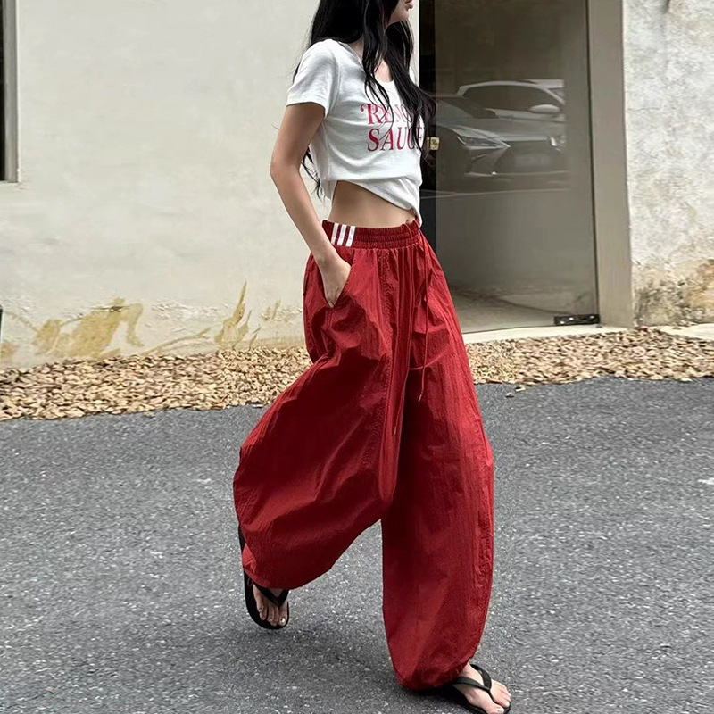 美式多巴胺阔腿裤女夏季2025新款高腰宽松休闲山本裤垂感直筒裤子，女装休闲裤，搜酷衣阁