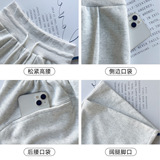 美式藏青色运动裤女秋季2025新款宽松休闲低腰抽绳垂感阔腿拖地裤，女装休闲裤，搜酷衣阁