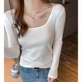 W法式方领正肩打底衫女秋冬季高级感小众内搭可外穿修身显瘦上衣，保暖内衣，搜酷衣阁