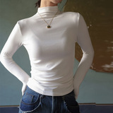加厚季显腰廋半高领长袖t恤女内搭打底衫修身中领上衣，女装T恤，搜酷衣阁