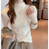 W秋冬季半高领德绒磨毛打底衫女高级感修身显瘦气质外穿内搭上衣，保暖内衣，搜酷衣阁