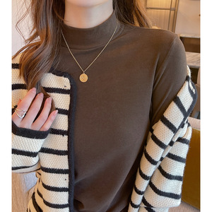 季半高领磨毛基础款长袖t恤女内搭打底衫修身显瘦中领t恤上衣，女装T恤，搜酷衣阁