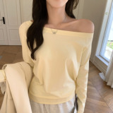 K2205斜领一字肩两穿打底衫内搭纯欲长袖t恤女秋冬季宽松显瘦上衣，保暖内衣，搜酷衣阁