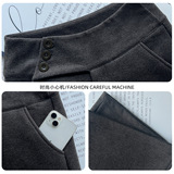 咖色加厚毛呢阔腿西装裤女2026秋冬季新款侧腰纽扣设计宽松休闲裤，女装休闲裤，搜酷衣阁