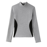 W新款拼接长袖t恤女秋冬天丝莱赛尔设计感小众修身半高领内搭上衣，保暖内衣，搜酷衣阁