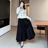 金丝绒半身裙女秋冬季新款高级感a字长裙大码梨形伯克利百褶裙子，女装半身裙，搜酷衣阁