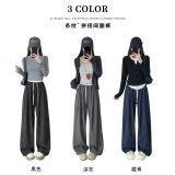美式撞色条纹西装阔腿裤女春秋新款高腰垂感宽松显瘦休闲百搭长裤，女装休闲裤，搜酷衣阁