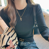 秋冬季圆领抽条螺纹长袖打底衫女士内搭显瘦高级感t恤可外穿上衣，保暖内衣，搜酷衣阁