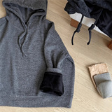 加绒杂色毛圈针织连帽廓形软糯卫衣落肩宽松显瘦长袖上衣，女装卫衣/绒衫，搜酷衣阁