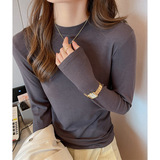 小立领简约纯色长袖打底衫女士内搭修深显瘦t恤高级感上衣，女装T恤，搜酷衣阁