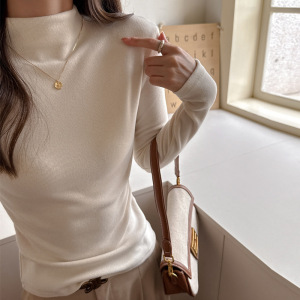 半高领仿羊绒打底衫女新款磨毛韩系百搭高级感显瘦长袖气质上衣，女装T恤，搜酷衣阁