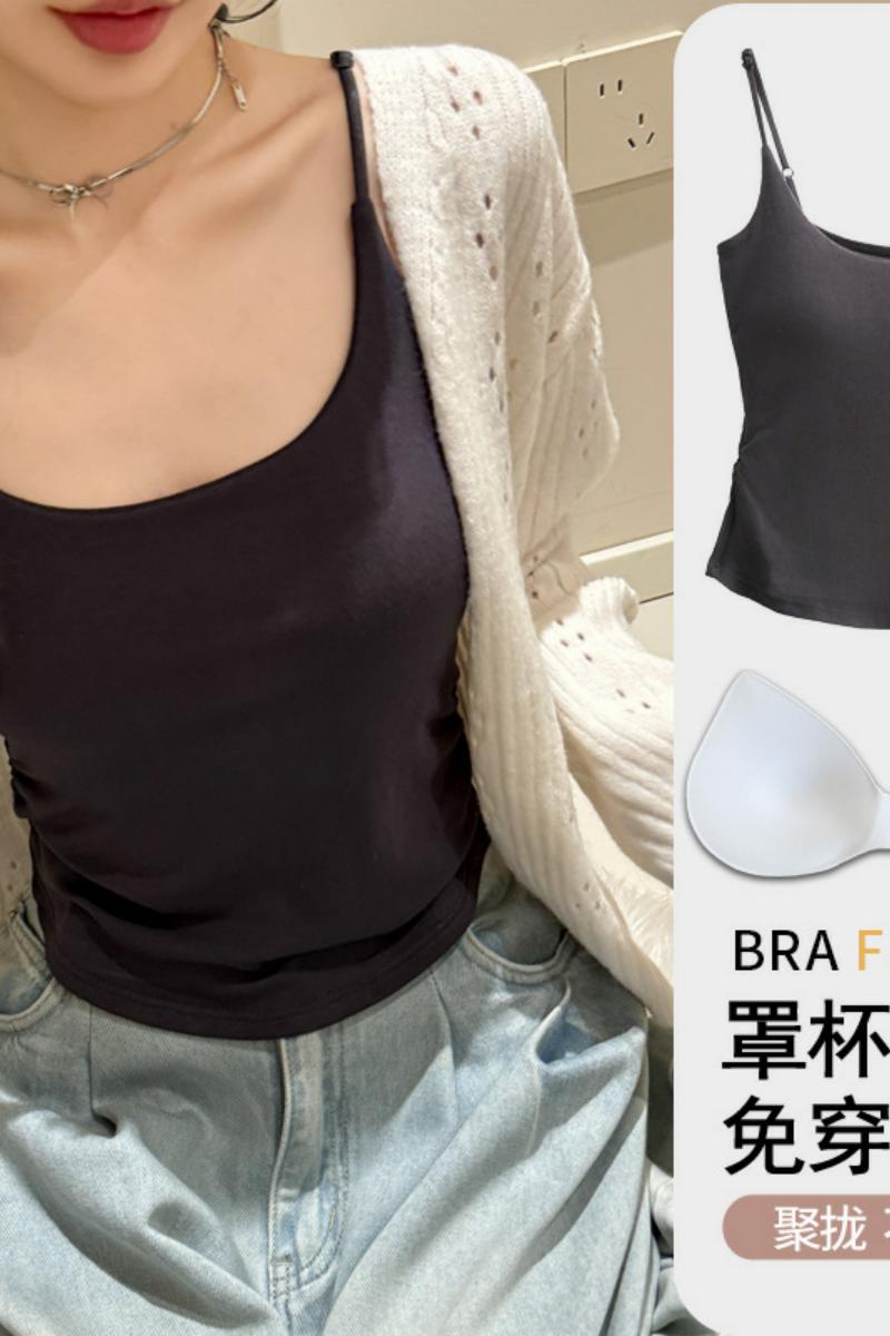带胸垫固定一体杯纯欲基础款百搭小吊带女士内搭打底背心外穿上衣,女装背心吊带,搜酷衣阁 带胸垫固定一体杯纯欲基础款百搭小吊带女士内搭打底背心外穿上衣,女装背心吊带,搜酷衣阁