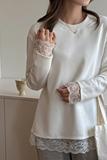 W韩系蕾丝拼接长袖打底衫女加厚磨毛高级感简约内搭德绒上衣，女装T恤，搜酷衣阁