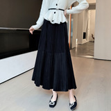 金丝绒半身裙女秋冬季新款高级感a字长裙大码梨形伯克利百褶裙子，女装半身裙，搜酷衣阁