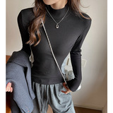 W新款拼接长袖t恤女秋冬天丝莱赛尔设计感小众修身半高领内搭上衣，保暖内衣，搜酷衣阁