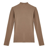 中领德绒螺纹长袖打底衫女内搭加绒可外穿半高领正肩t恤上衣，女装T恤，搜酷衣阁