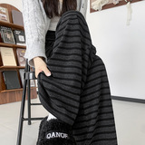 慵懒风条纹裤子春秋女高腰宽松休闲直筒遛弯裤垂感显瘦遛弯阔腿裤，女装休闲裤，搜酷衣阁