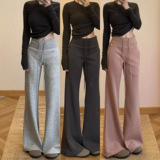 2026新款高腰lulu条纹显瘦垂感宽松慵懒风微喇裤女秋冬加绒加厚，女装休闲裤，搜酷衣阁