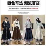 大码胖mm咖棕色灯芯绒半身裙女秋冬日系微胖格纹长裙重工蛋糕裙子，女装半身裙，搜酷衣阁