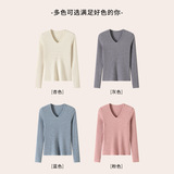 K1301韩系V领条纹针织打底衫女秋冬季新款内搭修身显瘦长袖上衣，保暖内衣，搜酷衣阁