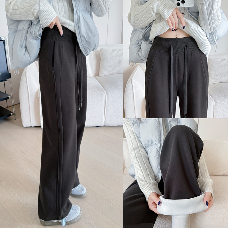 深灰lulu同款加绒运动裤女秋冬新款宽松显瘦休闲卫裤小个子阔腿裤，女装休闲裤，搜酷衣阁