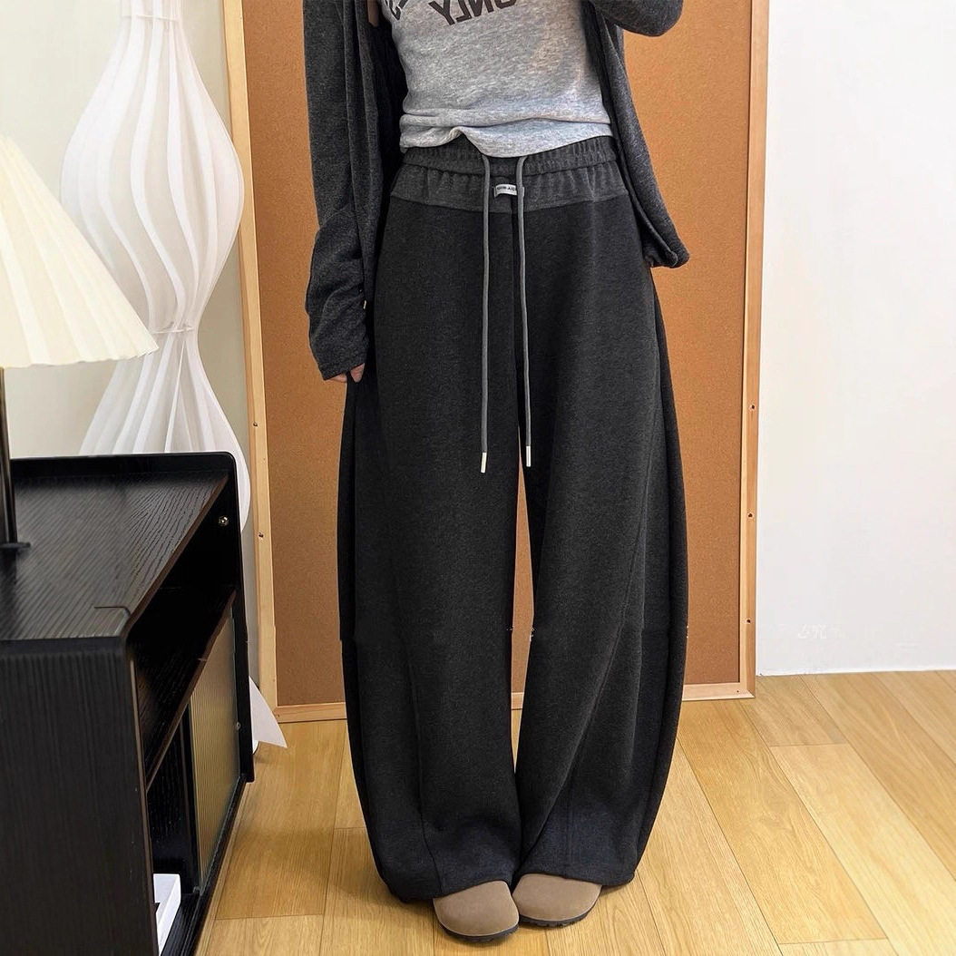 加绒撞色香蕉裤女冬季2026新款加厚显瘦裤子女士冬宽松弯刀阔腿裤，女装休闲裤，搜酷衣阁