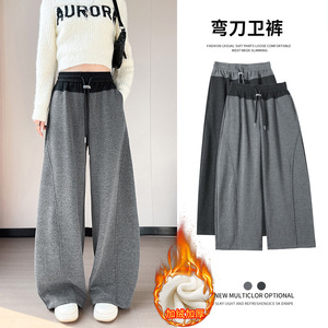 秋冬上新奥利绒高腰显瘦抽绳香蕉裤女加绒加厚撞色百搭休闲弯刀裤,女装休闲裤,搜酷衣阁