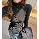 W秋冬季仿羊绒磨毛打底衫女式基础款加厚保暖半高领正肩内搭上衣，保暖内衣，搜酷衣阁