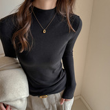半高领季磨毛莱赛尔长袖t恤女内搭打底衫简约可外穿上衣，女装T恤，搜酷衣阁
