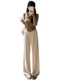 高腰休闲宽松阔腿小个子垂感慵懒加绒加厚裤子深灰色糯米裤女秋冬，女装休闲裤，搜酷衣阁