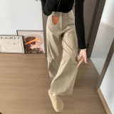 美式直筒工装裤女春秋新款高腰宽松阔腿裤设计感显瘦休闲弯刀裤子，女装休闲裤，搜酷衣阁