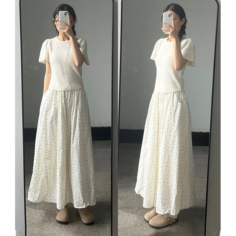 米白色波点山本裙裤女春夏2025新款高腰显瘦垂感小个子冰丝阔腿裤，女装休闲裤，搜酷衣阁