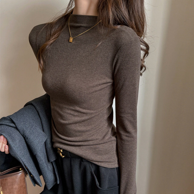 莱赛尔长袖打底衫女士内搭美式基础款正肩t恤可外穿上衣，女装T恤，搜酷衣阁