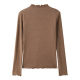 季仿羊绒半高领木耳边纯色打底衫女内搭长袖t恤德绒中领上衣，女装T恤，搜酷衣阁