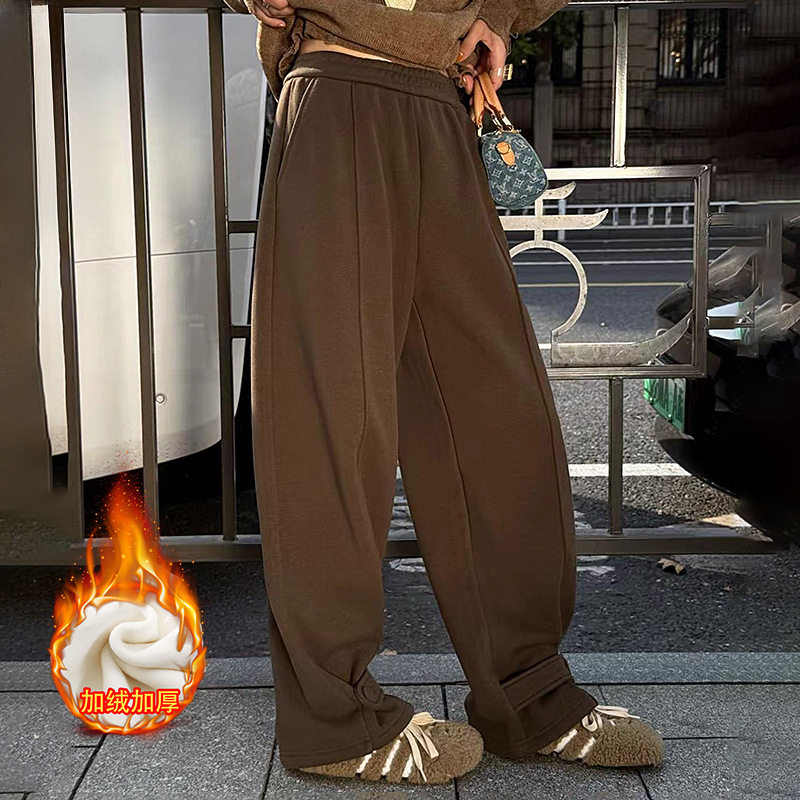 冬季加绒加厚休闲裤女2026新款韩系时尚高腰直筒裤百搭加厚卫裤潮，女装休闲裤，搜酷衣阁