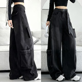 美式工装牛仔裤女2026新款秋季复古小个子梨形身材宽松弯刀阔腿裤，女装牛仔裤，搜酷衣阁