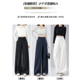 麻料西装裤女春秋薄款2025高级感苎麻亚麻质感休闲拖地直筒阔腿裤，女装休闲裤，搜酷衣阁