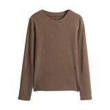 小圆领德绒磨毛长袖打底衫女内搭修身显瘦正肩t恤可外穿上衣，女装T恤，搜酷衣阁