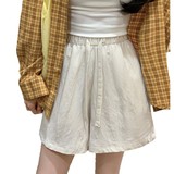 白色棉麻短裤女夏季薄款小个子高腰显瘦阔腿裤宽松休闲亚麻五分裤，女装打底裤，搜酷衣阁