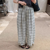 木耳边格子阔腿裤女夏季薄款2025新款复古高腰宽松休闲直筒山本裤，女装休闲裤，搜酷衣阁