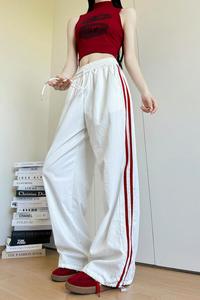 美式条纹运动裤女装2025新款春夏宽松直筒卫裤拖地显瘦窄版阔腿裤,女装休闲裤,搜酷衣阁