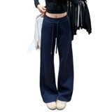 藏青色美式动裤女秋冬2026新款高腰休闲直筒宽松阔腿加绒卫裤子，女装休闲裤，搜酷衣阁