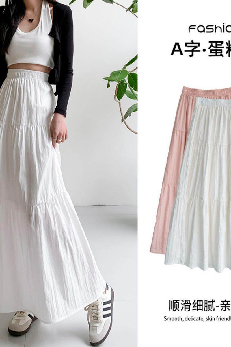 白色半身裙子女2025新款春夏垂坠感a字长裙半裙小个子蓬蓬蛋糕裙，女装半身裙，搜酷衣阁
