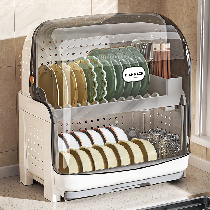厨房碗碟双层沥水架多功能收纳盒
