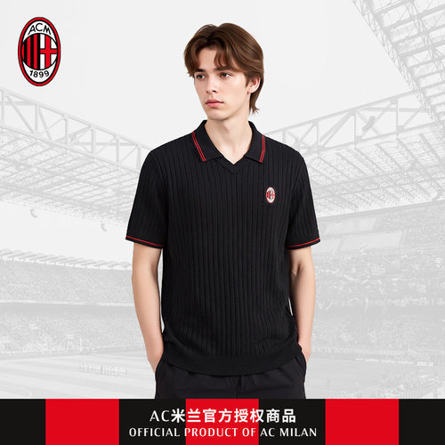 AC米兰商务风针织POLO短袖竖纹T恤日常穿搭舒适穿着米兰短袖T恤