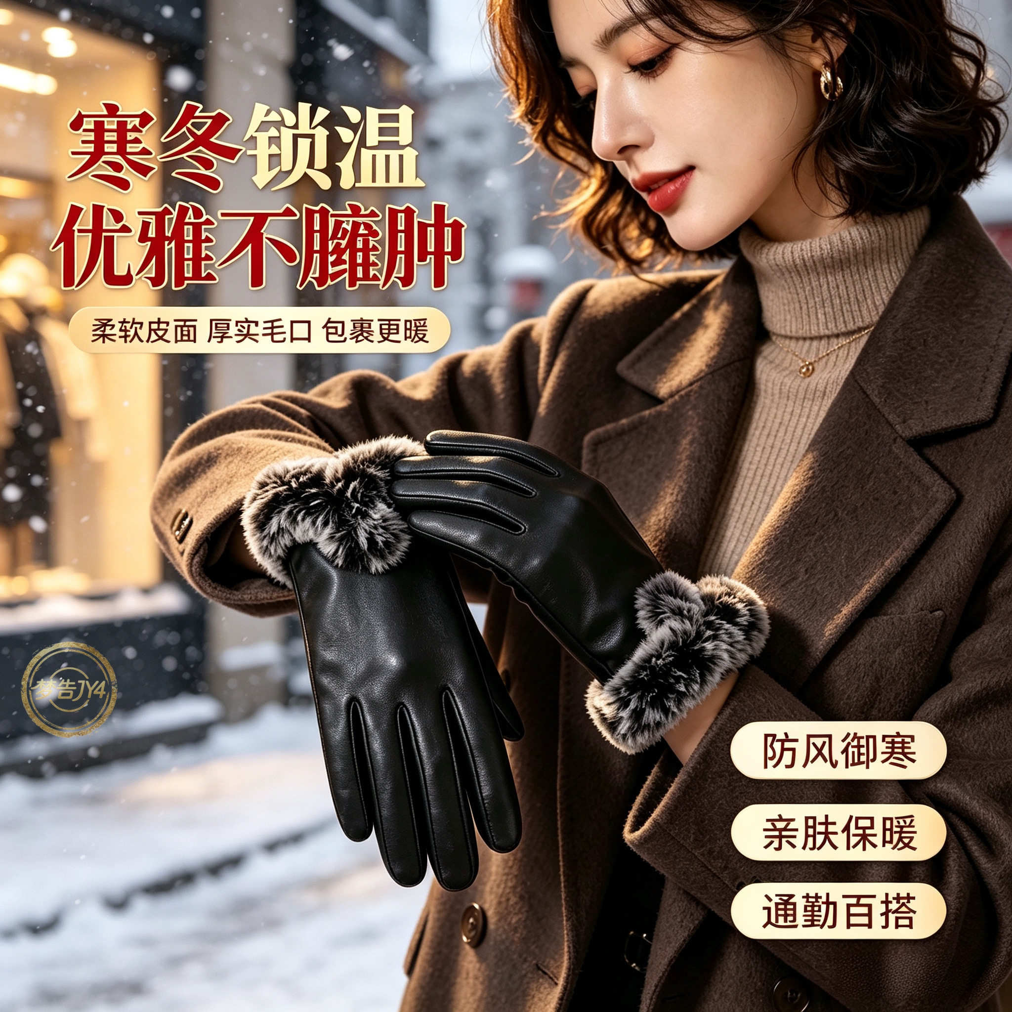 冬季皮手套女款软皮洋气手套保暖防寒防风春秋韩版亮面显瘦骑行